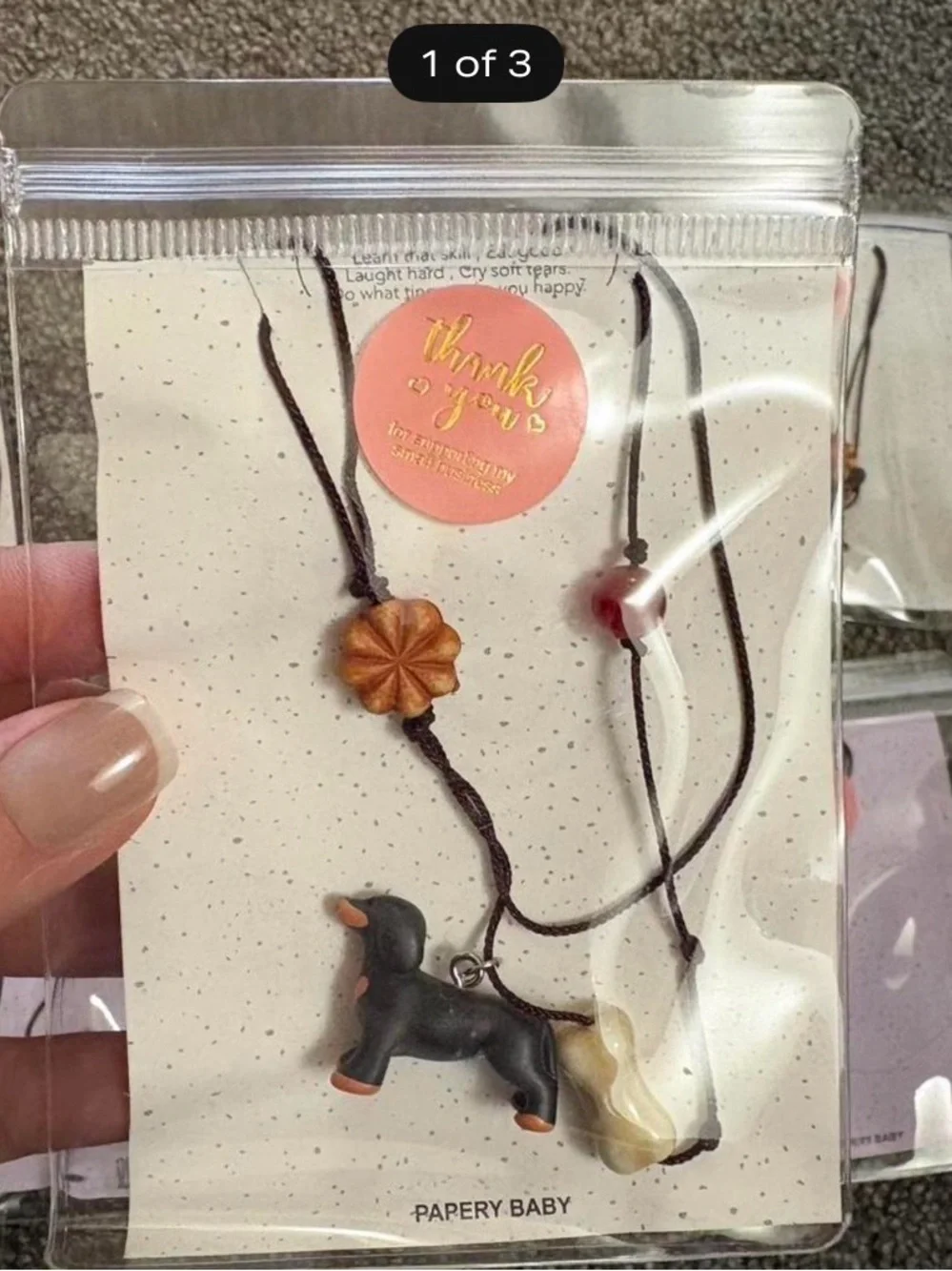 Kids Black Dachshund Necklace with Brown and Cream Accents